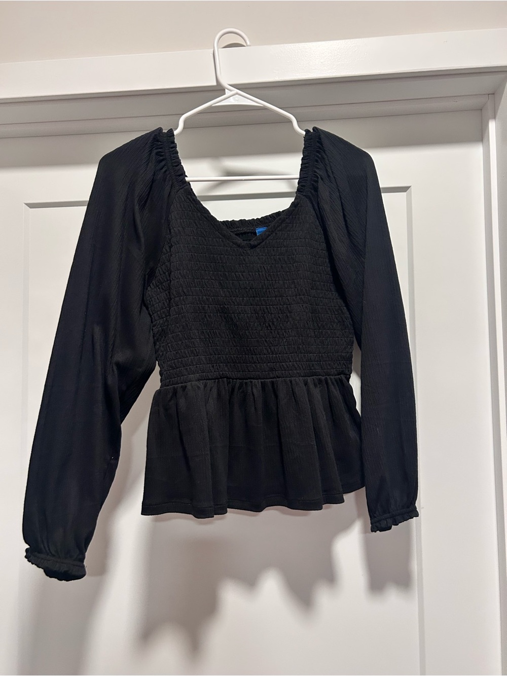 Old Navy Black Smocked Peplum Long-Sleeve Blouse